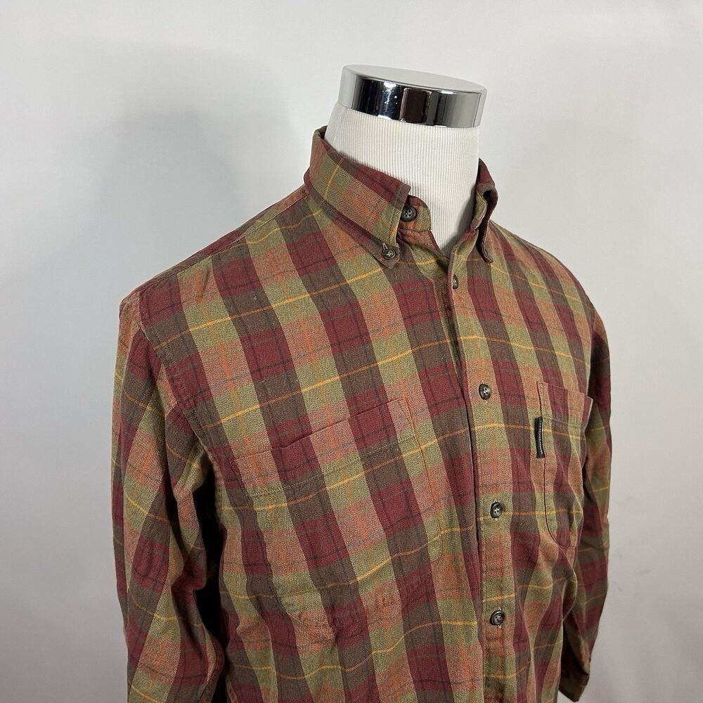 The Scotch House Medium Flannel Shirt Red Orange Plaid 100% Cotton Casual